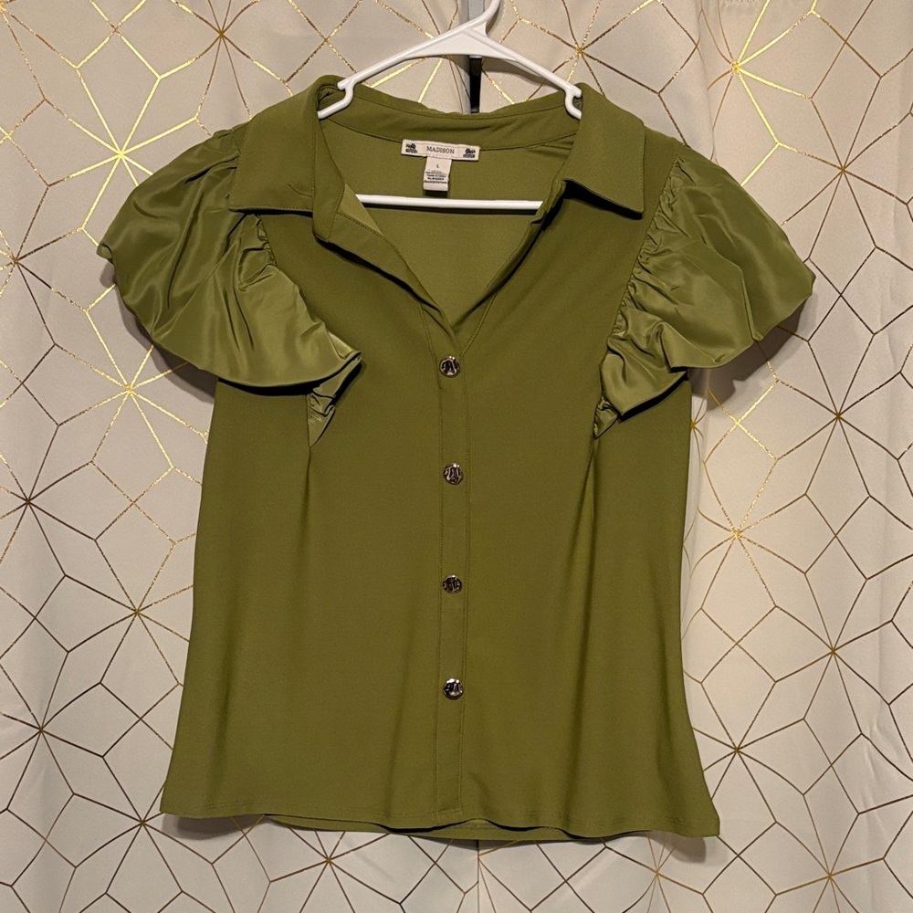 Green Puff Sleeve Blouse